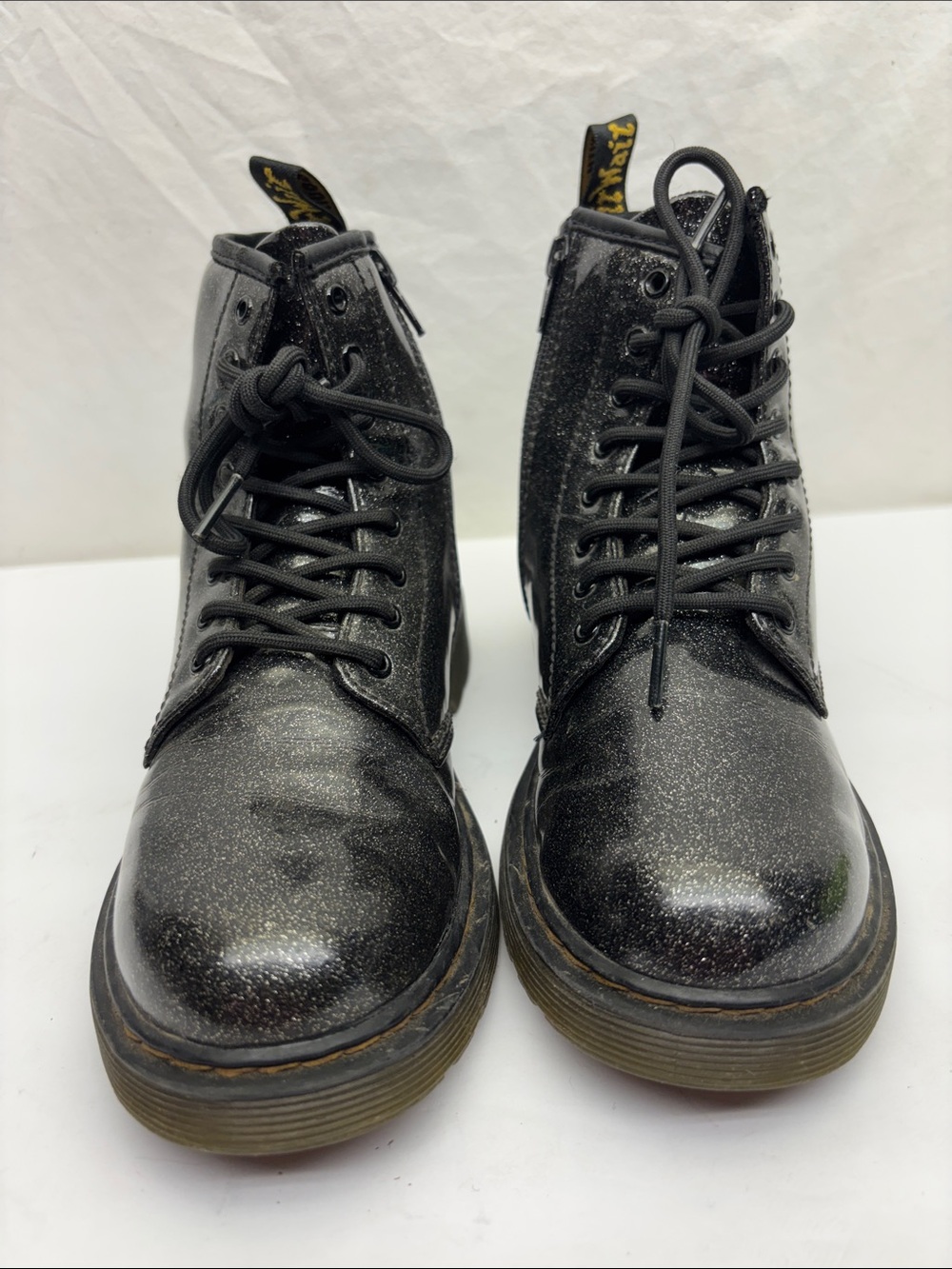 Dr. Martens Black Glitter Lace-Up Ankle Boots, SZ 3 little girl, box 77